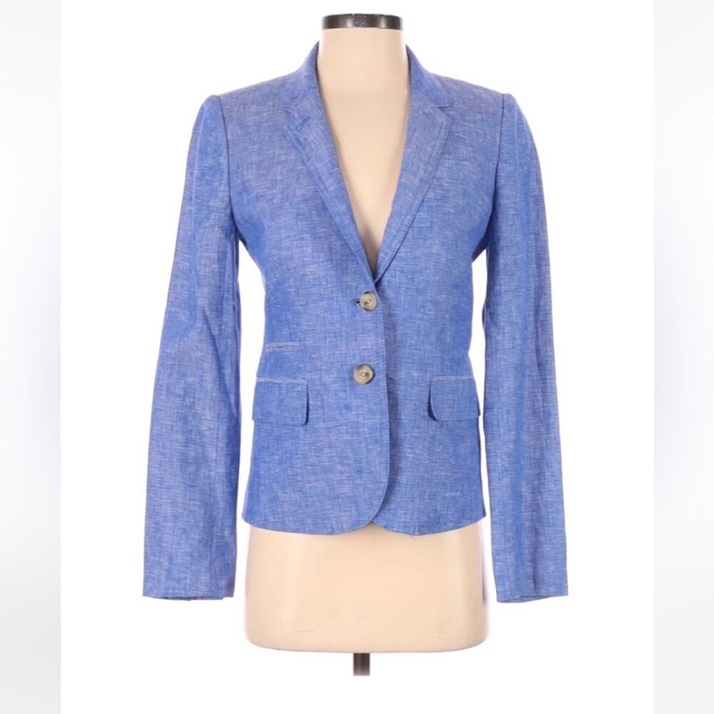 J. CREW Classic Schoolboy Crosshatch Linen Blue Blazer 4